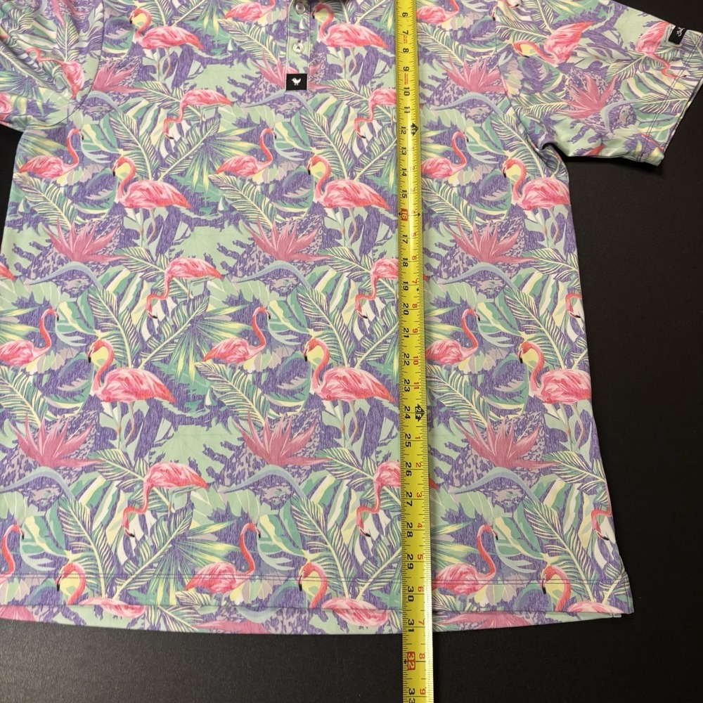 Bad Birdie Performance Polo Shirt Men's XL Flamingo All Over Print Floral Golf - Picture 8 of 11